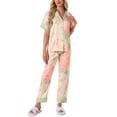 thumbnail image 2 of INSPIRE CHIC Women's Satin Pajama Set Silk Floral Short Sleeves Top and Pants 2 Pcs Pajamas S Pink, 2 of 6