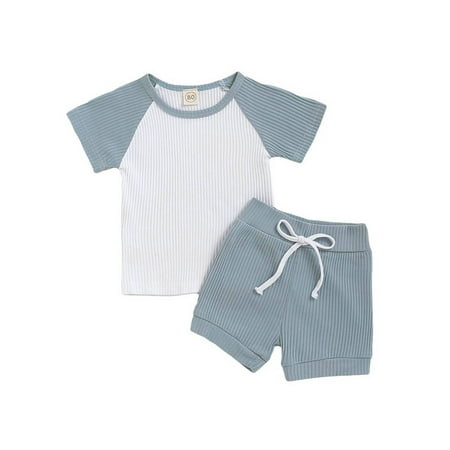 

PBaeM Baby Boys Short Sleeve Patchwork Solid Color Top Short 2Pcs Set Sizes 12M-5T