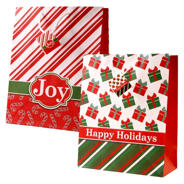Christmas Holiday Gift Bag With Glitter Large Size Holiday Tradition 12