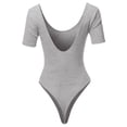 thumbnail image 3 of A2Y Women's Double Scoop Neck Short Sleeve Ribbed Button Closure Bodysuit Heather Grey M, 3 of 6