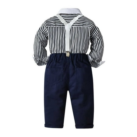 

Dadaria Onesies for Baby 12Months-7 Years Newborn Clothes Autumn Winter Boys Stripe Long Sleeve Suspender Trousers Set Boys Sling Gentleman Clothes Suit Dark Blue 18-24 Months Baby