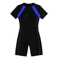 thumbnail image 4 of Women's One Piece Swimsuit Solid Color Patchwork Flat Leg Short Sleeve Zipper Front for Beach Pool Vacation,Blue,L, 4 of 6