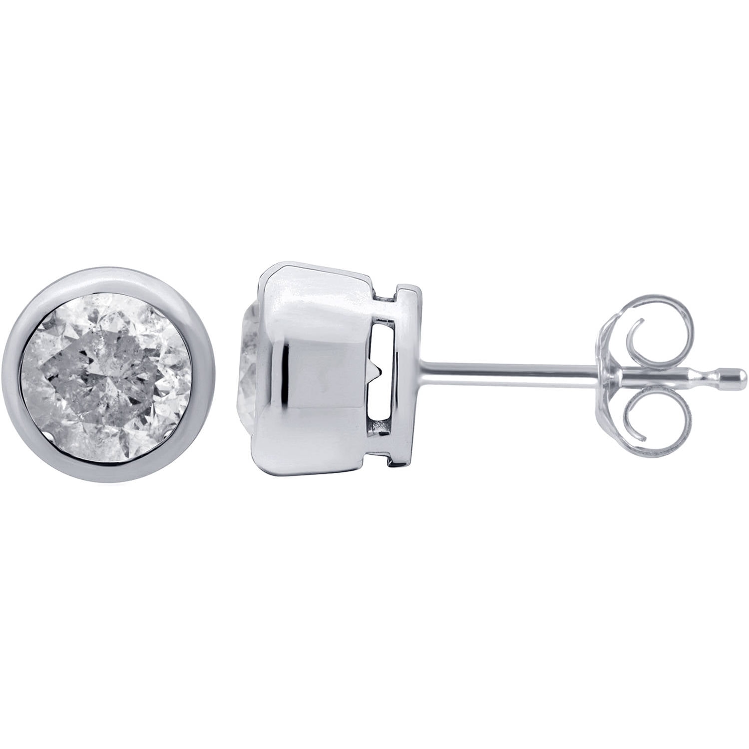 1-1/2 Carat T.W. Round Diamond 14kt White Gold Bezel Stud Earrings, IGL Certified, Comes in a Box