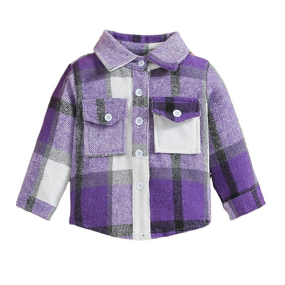 KPOPLK Toddler Flannel Shirt Jacket Plaid Long Sleeve Lapel Button Down Shacket Little Kids Boys Girls Shirts Coats(5-6 Years,Purple)