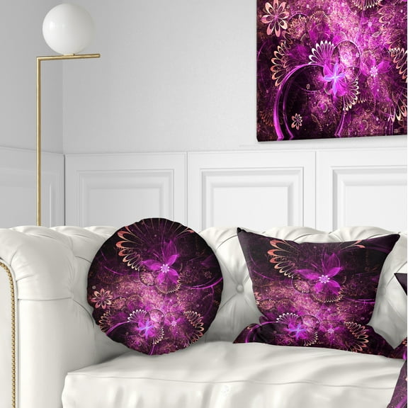 Designart Glossy Bright Purple Fractal Flower - Floral Throw Pillow - 12x20