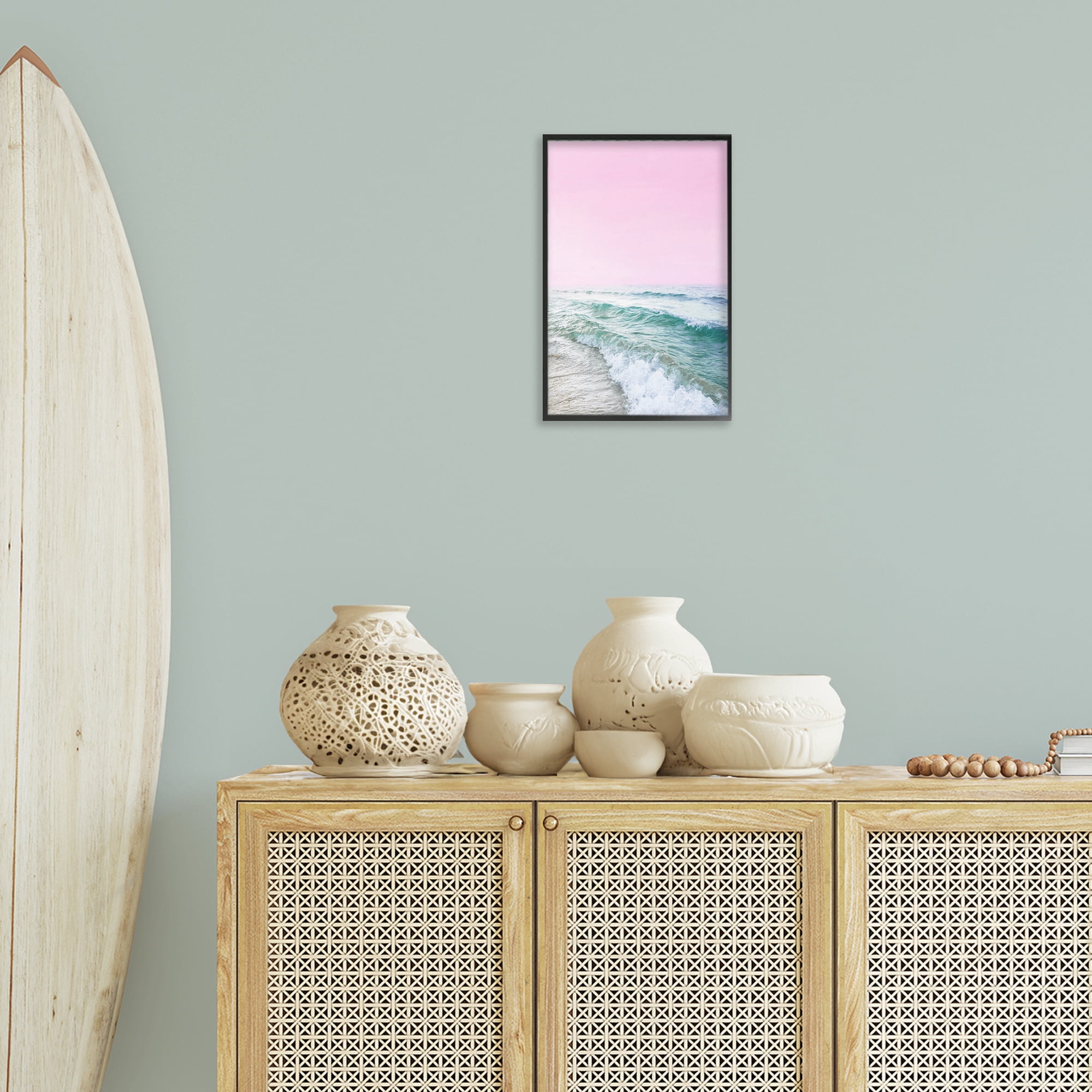 Stupell Industries Pink Winter Sea Coastal Photography Black Framed Art Print Wall Art, 12 x 18
