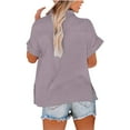 thumbnail image 4 of DuoJiaJ Stylish Women Shirts For Everyday Wear V Neck Long Sleeve Top Solid Color Casual Shirt For Spring And Summer Versatile For Jeans And Casual Pants Women's Linen Shirts Purple S, 4 of 5