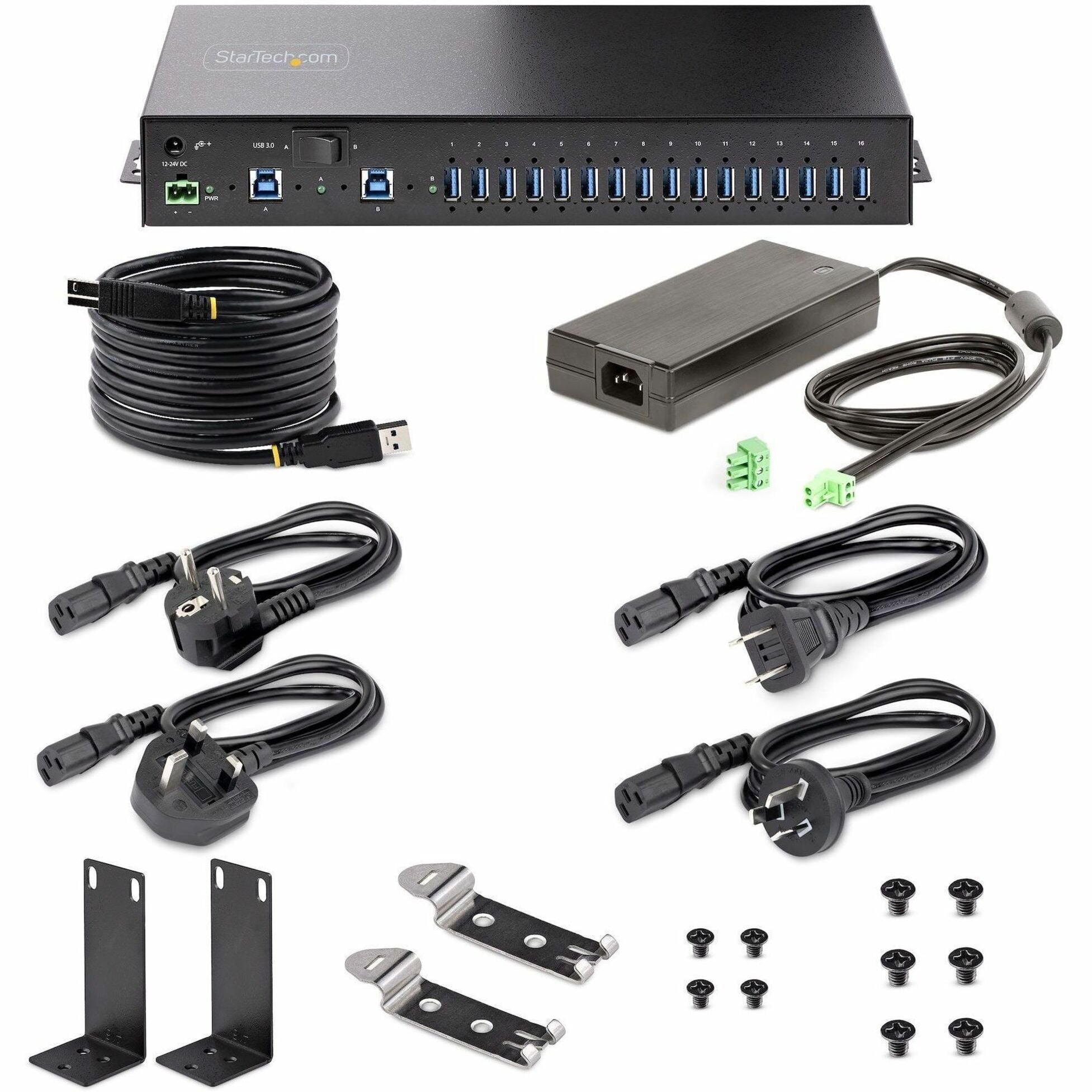 StarTech 16-Port Industrial USB 5Gbps Hub with Power Adapter