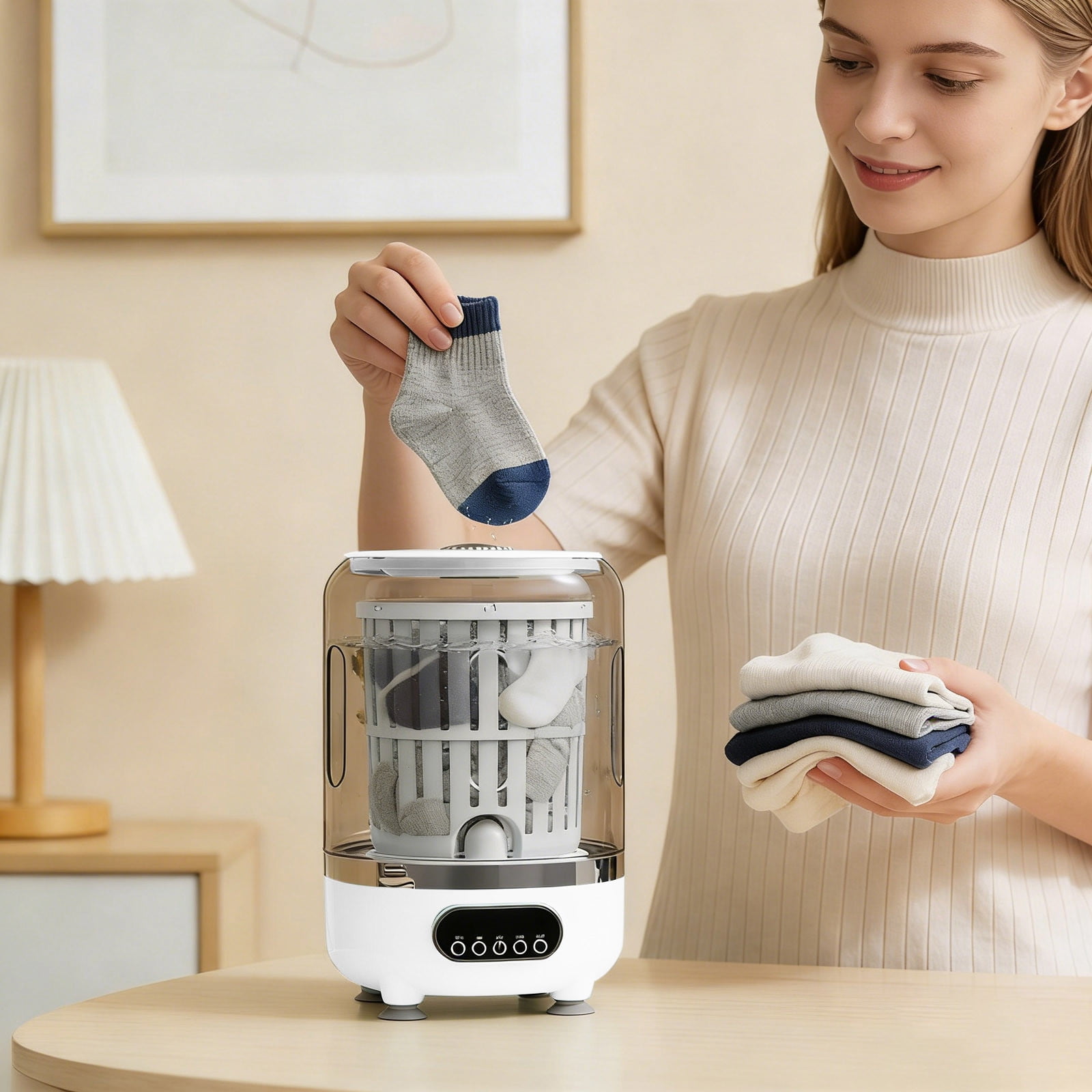 Portable Mini Washing Machine with Spin-Dry, 3L Compact Washer for Underwear, Socks, and Baby Clothes, Cordless Rechargeable 3000mAh with Type-C, UV Cleaning, Ideal for Apartment, RV, Travel