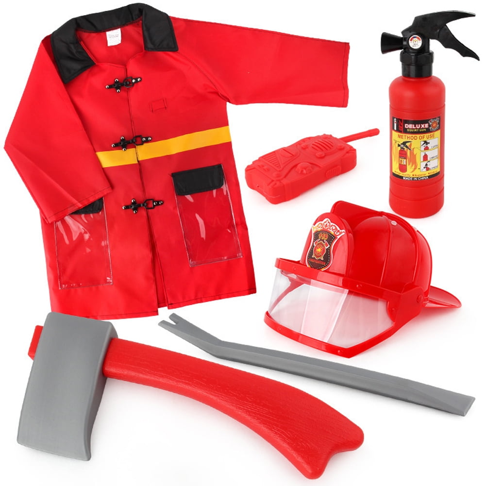 Fire Fighter Pretend Play Toy Megaphone Siren Sound Fireman Hat Extinguisher 