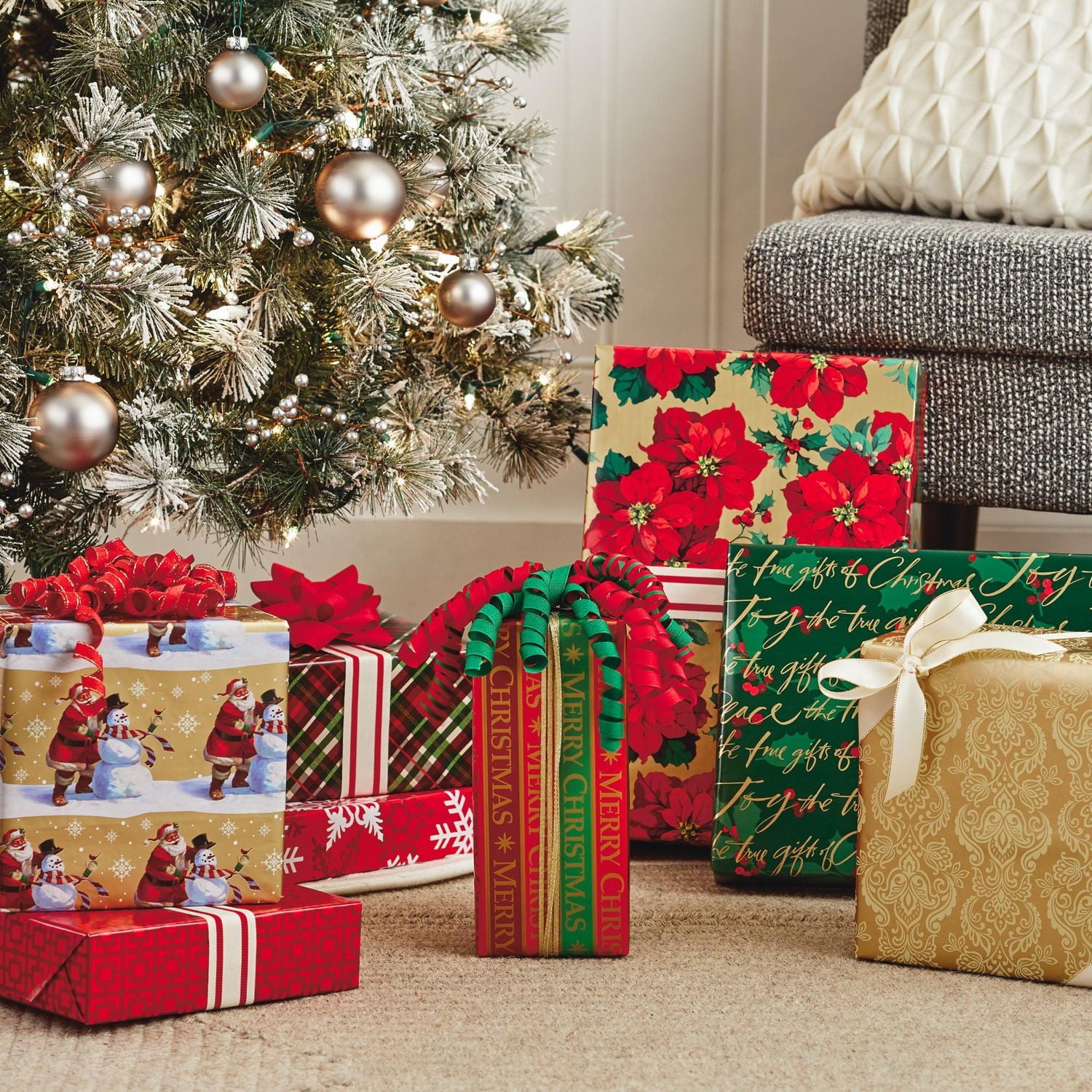 Hallmark Reversible Christmas Wrapping Paper Bundle, Traditional (Pack of 4, 150 sq. ft. ttl.)