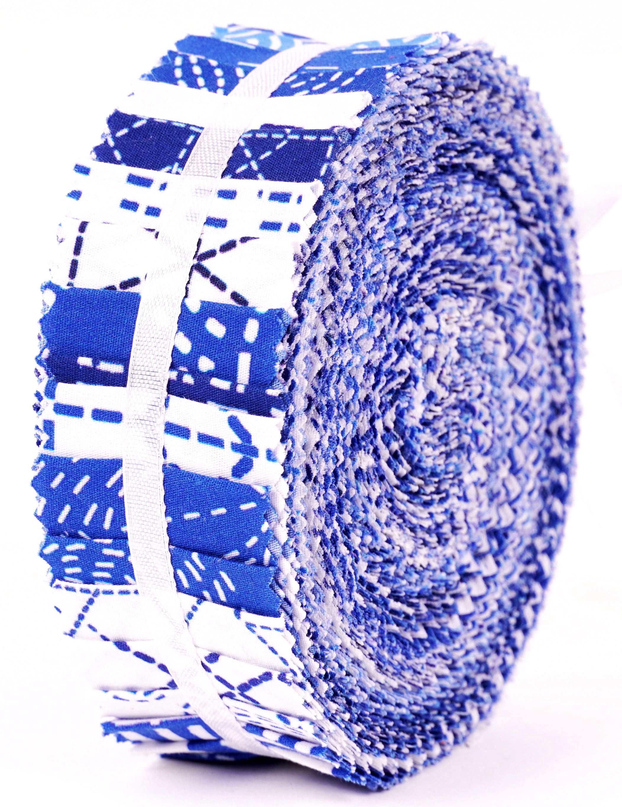Soimoi 40Pcs Japanese Sashiko Print Precut Fabrics Strips Roll Up 1.5x42inches Cotton Jelly Rolls For Quilting - Medium Blue