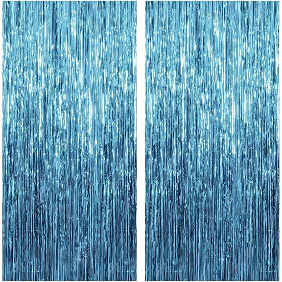 2 Pack Blue Streamers Party Decorations Fringe Backdrop Ocean Themed Foil Curtain Birthday Decor Supplies