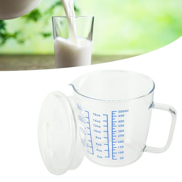 Glass Measuring Cup, Heat-Resisting Glass Milk Scale Measuring Jug With Lid Kitchen Utensil Suitable For Microwave Fridge Freezer