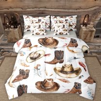 Manfei Southwestern Cowboy Tribal 7-Piece Twin Bedding Sets,Boho Style Boots Hat Bedding Comforter Set,Gradient Brown Blue Feather Sheet Sets For Girls Kids,Ultra Soft Home Decor Reversible