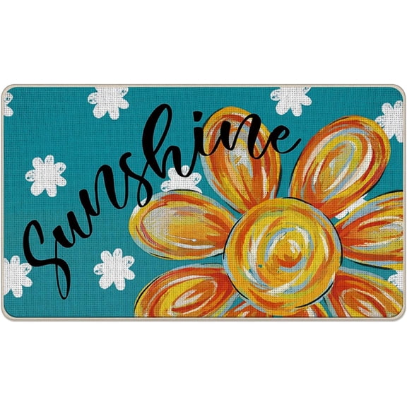 Summer Sunshine Floral Welcome Front Door Mat, Abstract Sunflower Decorative Doormat Non-Slip Floor Entryway Rug, Farmhouse Flower Low Profile Indoor Outdoor Home Kitchen Decoration 17'''' x 29''''