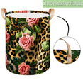 thumbnail image 4 of Qzaxky Leopard Flower Rose Laundry Basket Organizer Foldable Tall Large Laundry Basket Collapsible Folding Laundry Basket Dirty Clothes Fabric, 4 of 7