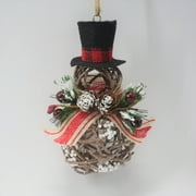 Holiday Time Rattan Snowman With Bow And Hat Ornament