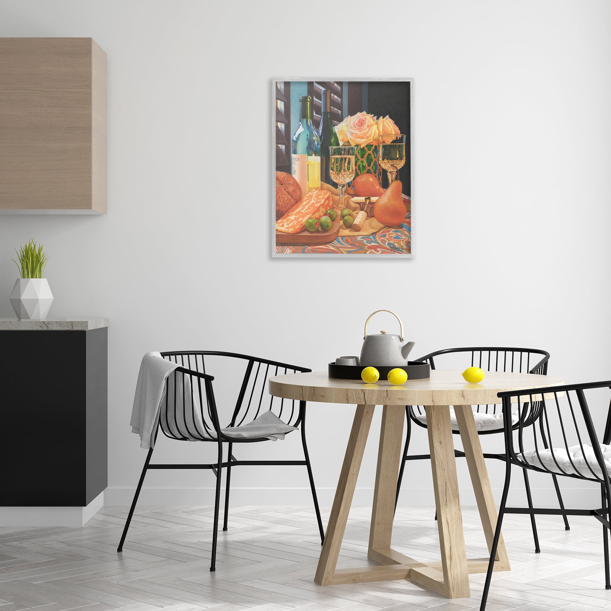 Stupell Industries Romantic Wine & Cheese Food & Beverage Painting Gray Framed Art Print Wall Art, 24 x 30