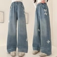 thumbnail image 6 of Girl's Rhinestone Sparkly Baggy Jeans Elastic Waist Straight Leg Denim Pants 5-15 Years, 6 of 7