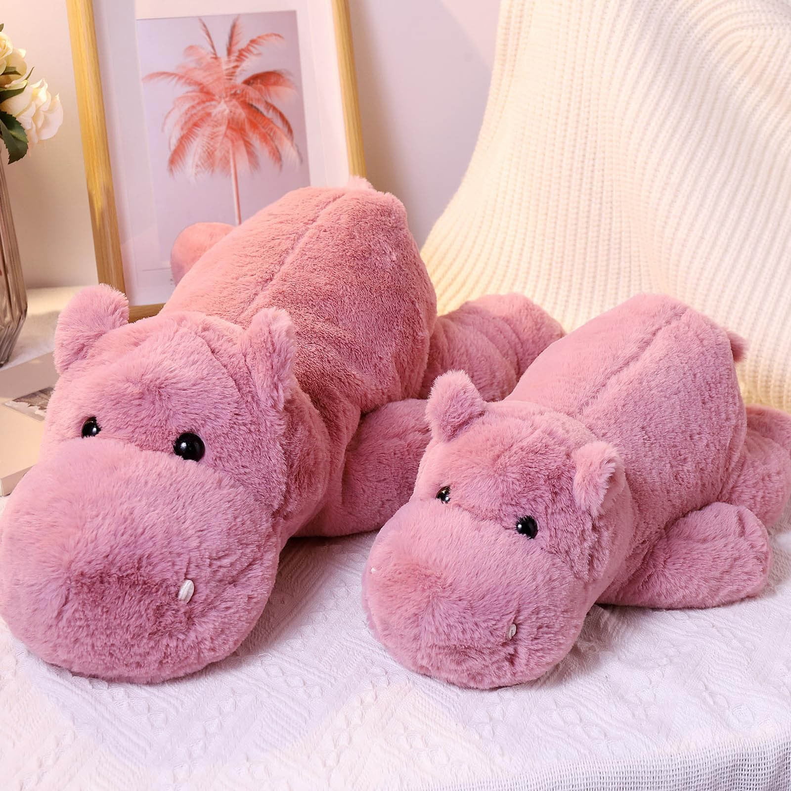 ​​LYINGF Weighted Stuffed Hippo Animal for Kids Sensory Comfort 17.7" Soft Plush Toy 2.2lbs, Calming Cuddly Weighted Hippo for Anxiety Relief and Sleep Support in Children