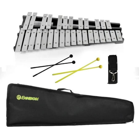 ENNBOM 30 Notes Foldable Glockenspiel Xylophone Vibraphone Percussion Instrument (Black Frame, 4 Mallets)