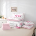 thumbnail image 5 of Homewish Cute Cartoon Bow Bedding Comforter Set 7 Pieces for Teens, White Pink Cherry Print Full Bedding Set, Kawaii Princess Style Reversible Fitted Sheet Flat Sheet, Microfiber Bedroom Decor, 5 of 7