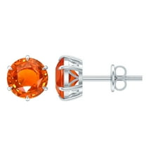 Rosec Jewels Lab Grown Orange Sapphire Solitaire Stud Earrings with Screw Back - 10 mm, 14K White Gold