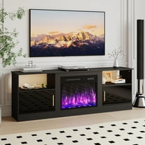 Waleaf 70" Fireplace TV Stand with 23" Electric Fireplace, LED Lighted Entertainment Center, Adjustable Flame LED Color for TVs up to 80", Black
