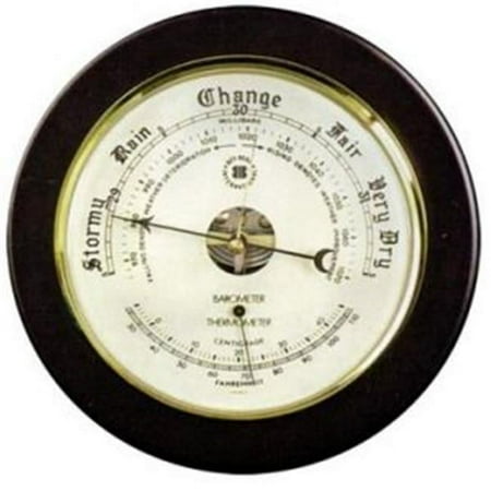 Bey-Berk Keota Barometer and Thermometer - Cherry Wood/Brass - 9-inch Diameter