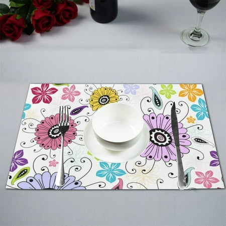 

MYPOP Beautiful Flowers Vintage Pattern Table Placemat Food Mat 12x18 Inches Non Slip Table Mat