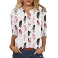 thumbnail image 3 of Womens Shirts Short Sleeve Casual Tops Fashion Printing Buttons O-Neck Medium Sleeve Blouse T-shirt, 3 of 5