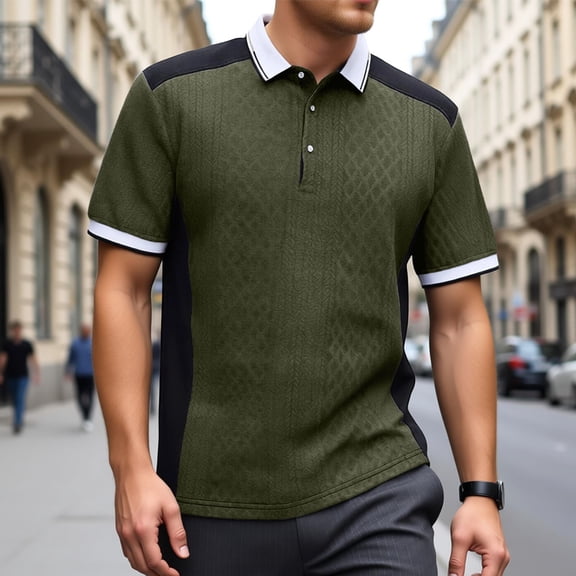 Polo Tees for Men Short Sleeve Quarter Button Up Tees Shirts Lightweight Army Green Men's Shirts Casual