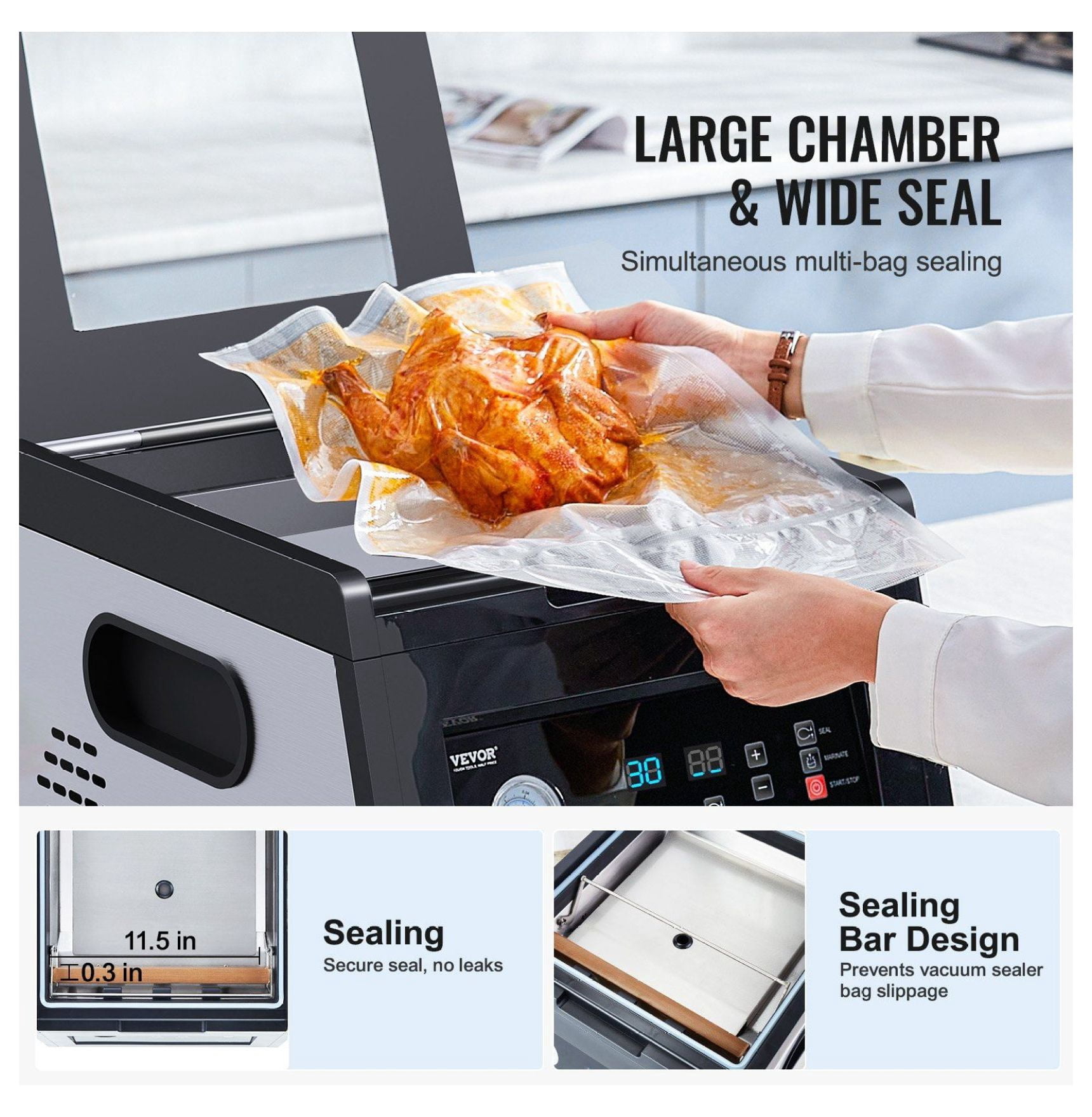 Chamber Vacuum Sealer, 380W Packing Machine for Food, 11.5" Seal Length