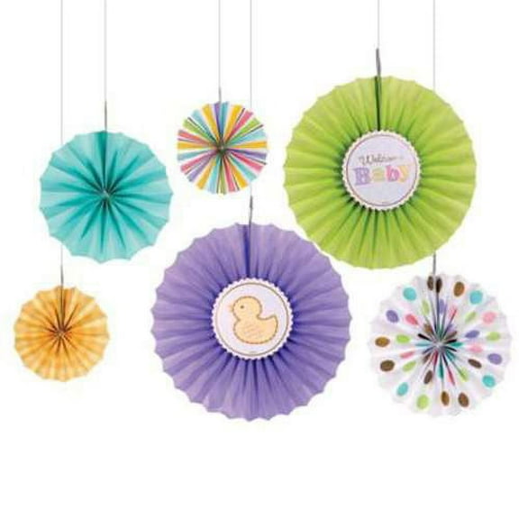 Baby Shower 'Tiny Bundle' Paper Fan Decorations (6ct)