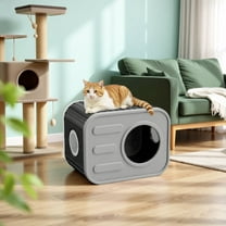 Cat House for Indoors and Outdoors - 20 inch Camera Shaped Resin Weatherproof Cat Shelter Suitable for 1-3 Small & Medium Mutiple Cats,Black&Grey