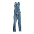 thumbnail image 5 of MLCDZ Women's Velvet 2 Piece Set Elegant V Neck Hooded Sleeveless Top and Elastic Waist Loose Fit Pants with Pockets Jogging Sets Velour Tracksuit 2000s, 5 of 7
