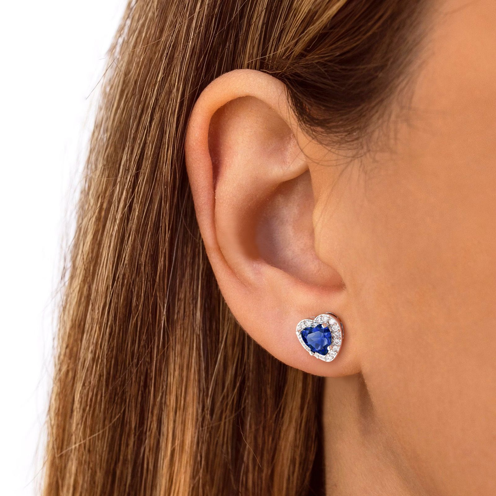 Bestyle Heart Stud Earrings with Created Sapphire photo 4
