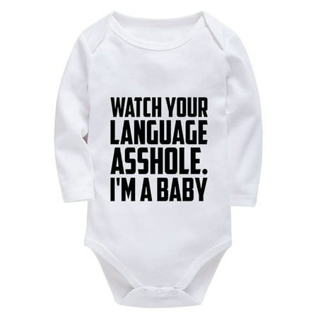 

Watch Your Language I m A Baby Unisex Newborn Clothes Long Sleeve Baby Boy Coming Home Clothes White Baby Onsies6-9 Months