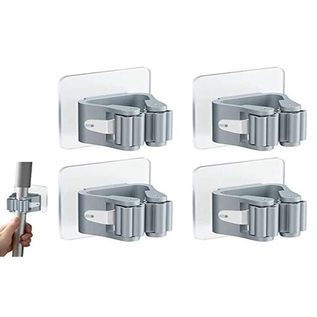 Heavy Duty Broom Hanger, Stainless Steel Wall Mount Mop and Broom Holder with Strong Grip, Non-Slip for Multi-Purpose Storage in Kitchen, Bathroom, Laundry Room, Garage (4 Pieces)