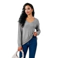 thumbnail image 6 of Gleelaud Women's Long Sleeve Tops Casual Deep V Neck Knit Basic T Shirts Blouse Cover up Light Gray, 6 of 7
