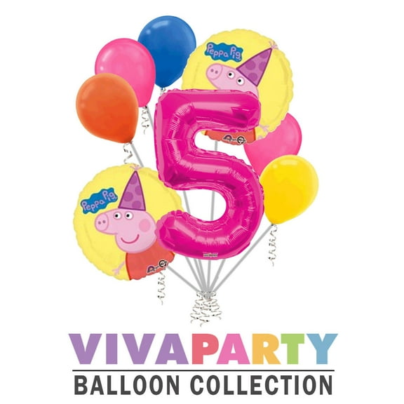 8 pc Peppa Pig Round Balloon Bouquet 5th Birthday Party Decoration Birthday