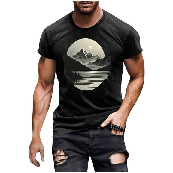 T Shirts for Men under $5 Short Sleeved Round Neck Casual Printed Shirt
