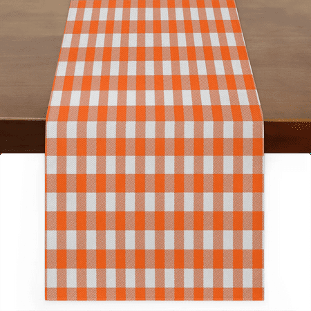 

Qzaxky Table Runner Boho Table Runner Checkered Orange And White Bohemian Boho Outdoor Table Runner Decoration for Indoor Outdoor Home Dinner Party Wedding Decor 13 x 36 Inch