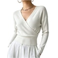 thumbnail image 2 of XUNKUSGA Sweaters for Women Fashion Wrap Cross V Neck Long Sleeve Knit Sweaters Classic Solid Color Slim Fit Pullover Sweaters Lightweight Soft Knit Tops for Women White S, 2 of 9