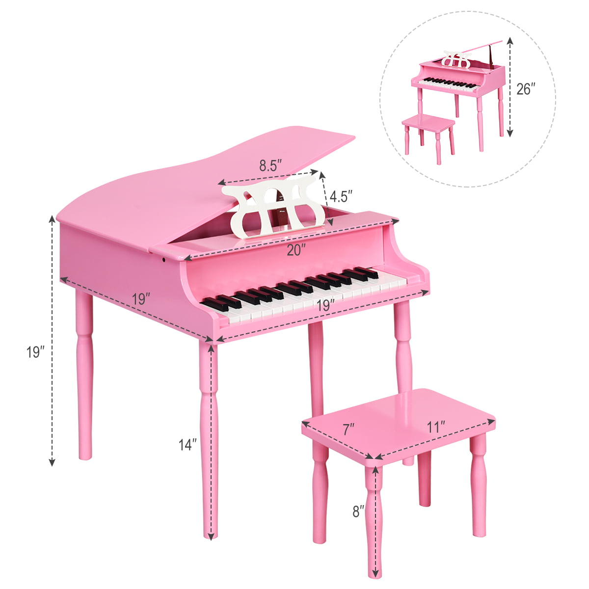 Hape Happy 30 Key Grand Piano with Bench in Pink, Preschool & Kids 