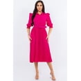 thumbnail image 3 of Pastel by Vivienne Women's Shirt Dress with Pleated Midi Skirt Three-Quarter Sleeve Belt Fuchsia Small, 3 of 5