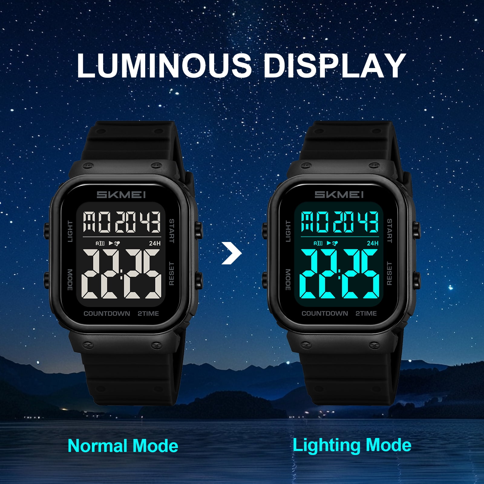 SKMEI Mens Digital Watch Outdoor Sports Waterproof Large Face Wrist Watches with LED Back Ligh/Alarm/Stopwatch
