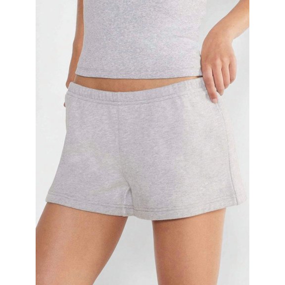 Light Grey Womens Loungewear Sweat Shorts Elastic Waist Relaxed Fit