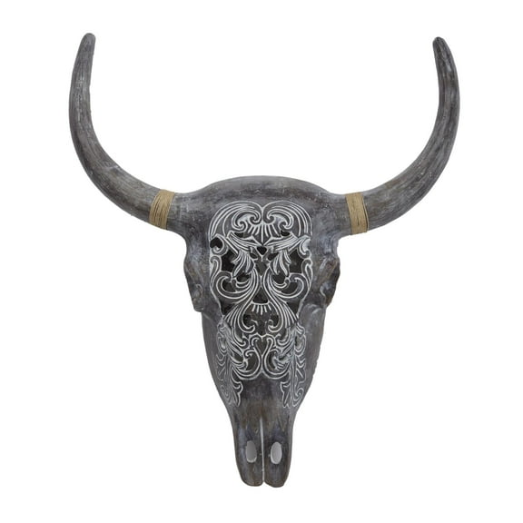 DecMode Gray Polyresin Skull Bull Wall Decor